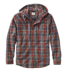 L.L. Bean Men's Scotch Plaid Flannel Hooded Shirt Grey Stewart Size Large